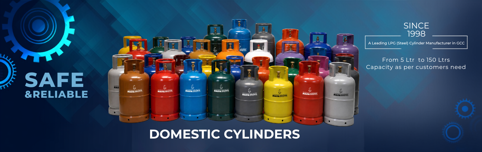 A diverse range of LPG cylinders in multiple sizes and designs, showcasing durability, safety, and capacity.